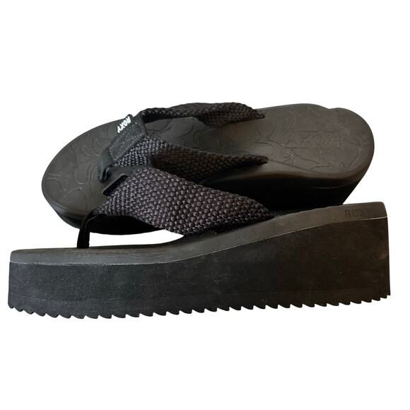 Roxy Sandals Women’s Size 10 Black Platform Thong Flip Flops Y2k Comfort Casual - Picture 1 of 11